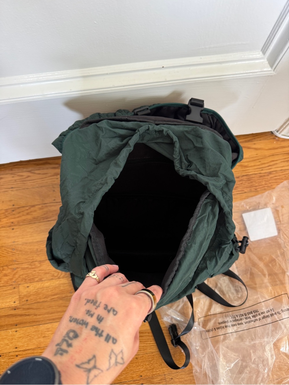 FREE PEOPLE Quilted Dark Green Rucksack Backpack - Picture 3 of 6